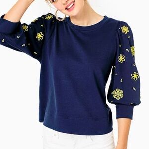 Lilly Pulitzer Navy Sweatshirt with Yellow Floral Accents